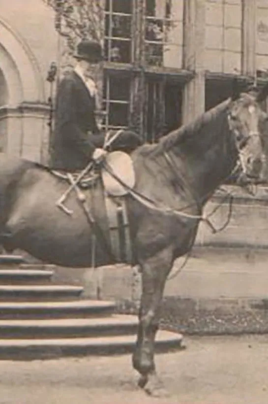 Lady Clowes by the front entrance of Burton Court. This photograph was likely to be taken in the 1930s.