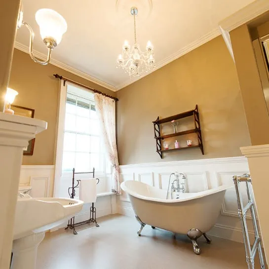 The bathroom for the bridal suite has everything you need to help you get ready for your wedding. The bathroom also has an integrated music system.