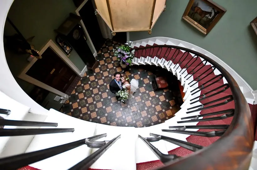 The beautiful sweeping staircase is wonderful Regency architecture and provides a wonderful backdrop for wedding photographs.