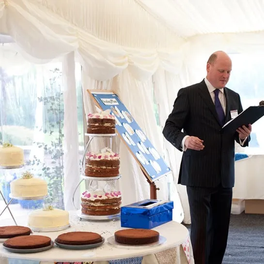 Edward judging a 'cake-off'.We pride ourselves on our personal touch that we can provide for your event.