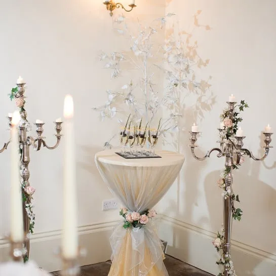 Cocktail table used at a wedding reception.