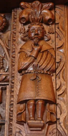 A Cromwellian figurine detail in the overmantle in the stunning Great Hall