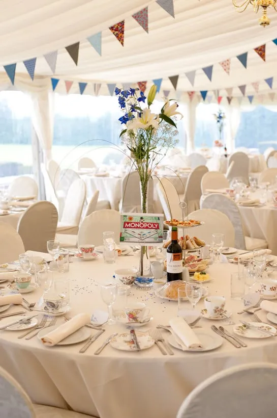 A vintage high tea is being served at this wedding.